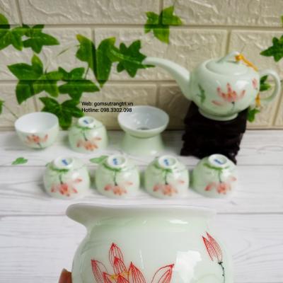 Bộ ấm chén men ngọc vẽ tay Hoa Sen